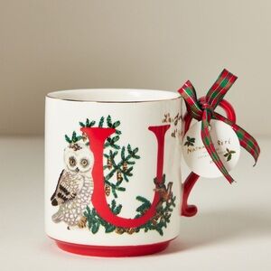 Anthropologie Nathalie Lete Stoneware Holiday Monogram Mug